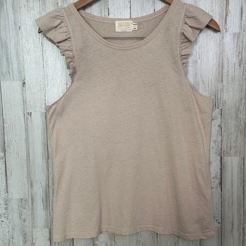 Evereve Nation Ltd Paulette Tank Top Large Tan Pima Cotton Linen Sustainable EUC